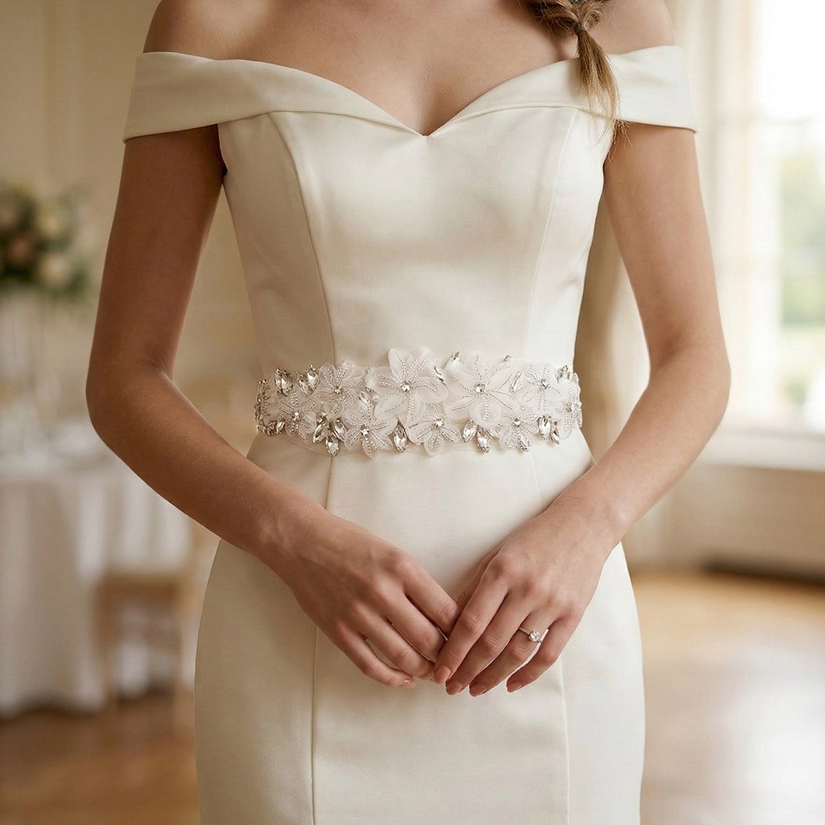 Romantic 3D Floral Bridal Belt - Bridal Sash Ribbon 评论和价格