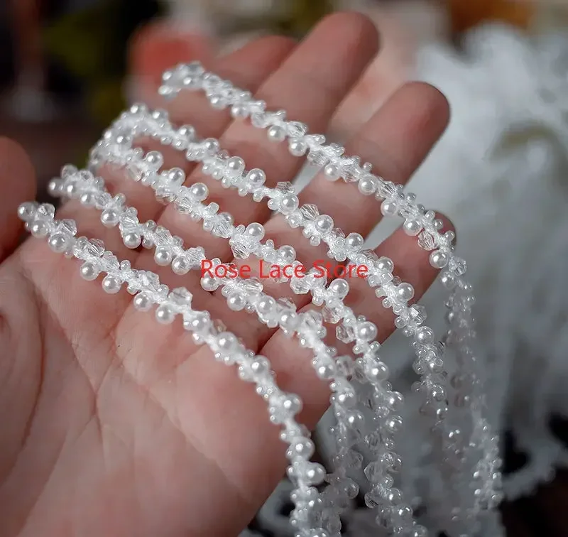 3 Yards Pearl lace trim, pearl - Bridal Sash Ribbon 评论和价格