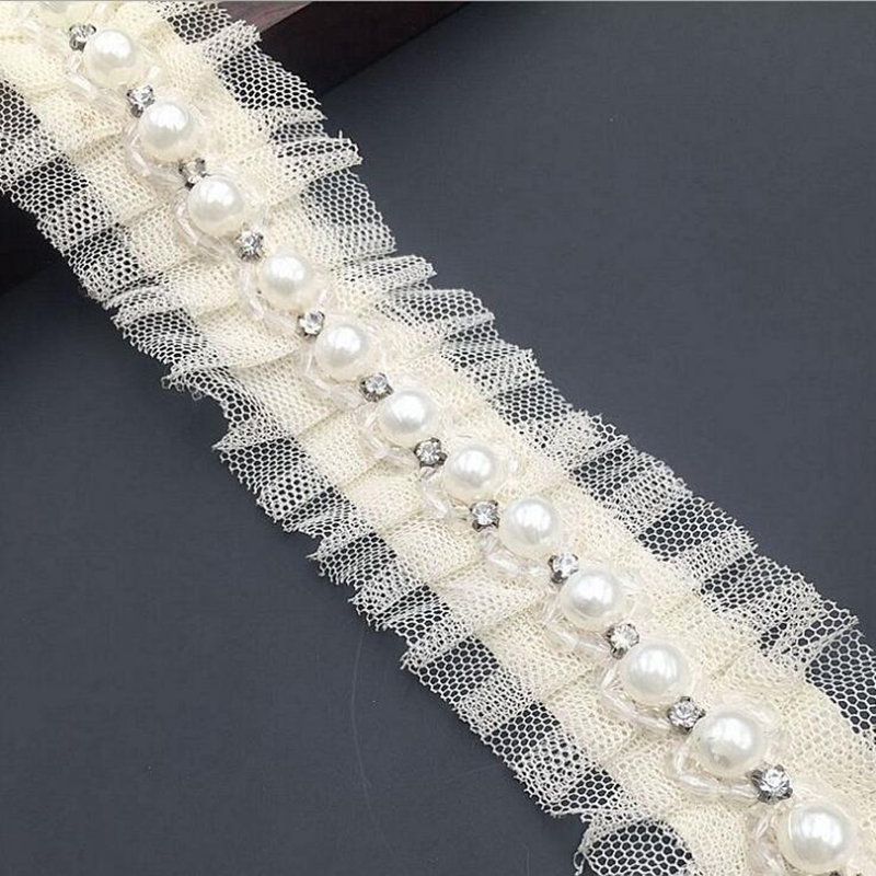 1 yard 1.5cm Ivory Pearl Beade - Bridal Sash Ribbon 评论和价格